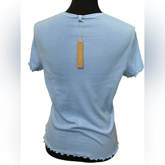 2013 New ~ SKIMS ~ Curvy Pointelle T-Shirt with Ruffle Edge Size XL LOGO ** - Picture 3 of 6